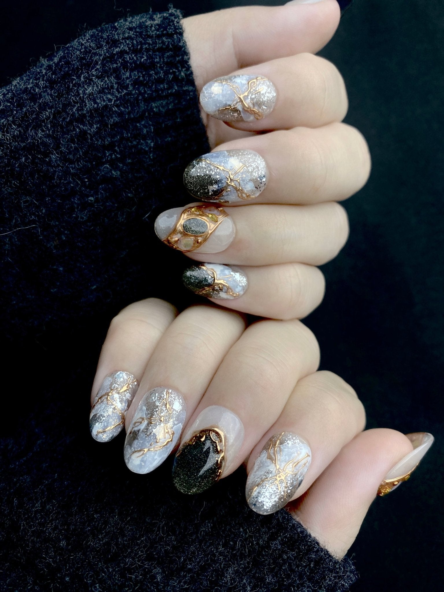 Obsidian Vein - Handmade Press on Nails by Clawcreature - Handmade Press - on Nails
