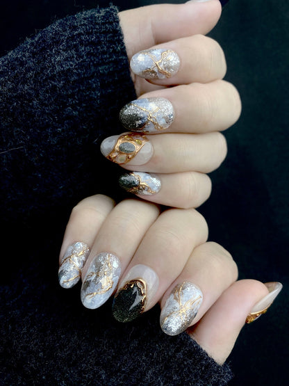 Obsidian Vein - Handmade Press on Nails by Clawcreature - Handmade Press - on Nails
