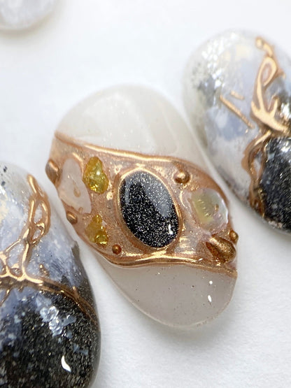 Obsidian Vein - Handmade Press on Nails by Clawcreature - Handmade Press - on Nails
