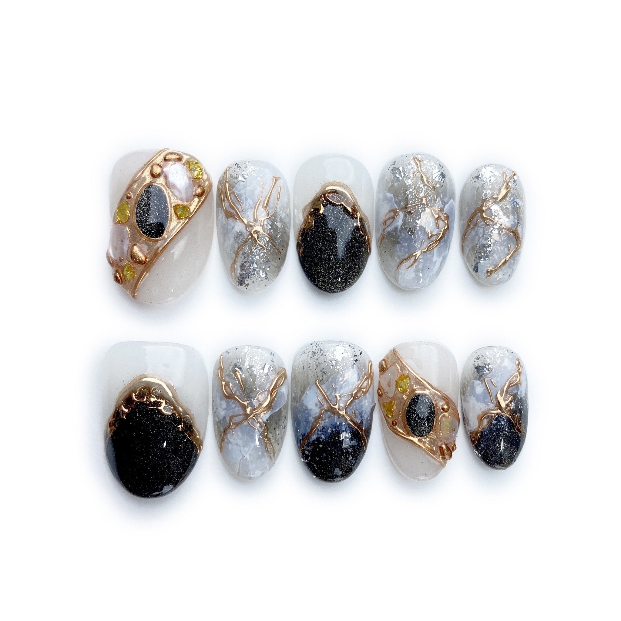 Obsidian Vein - Handmade Press on Nails by Clawcreature - Handmade Press - on Nails