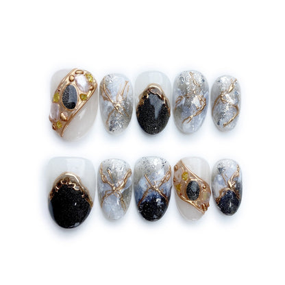 Obsidian Vein - Handmade Press on Nails by Clawcreature - Handmade Press - on Nails
