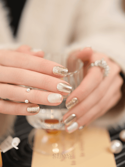 Pearl of Gold - Handmade Press on Nails by Clawcreature - Handmade Press - on Nails
