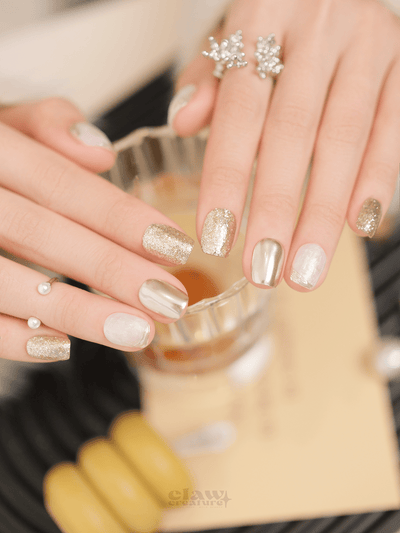 Pearl of Gold - Handmade Press on Nails by Clawcreature - Handmade Press - on Nails