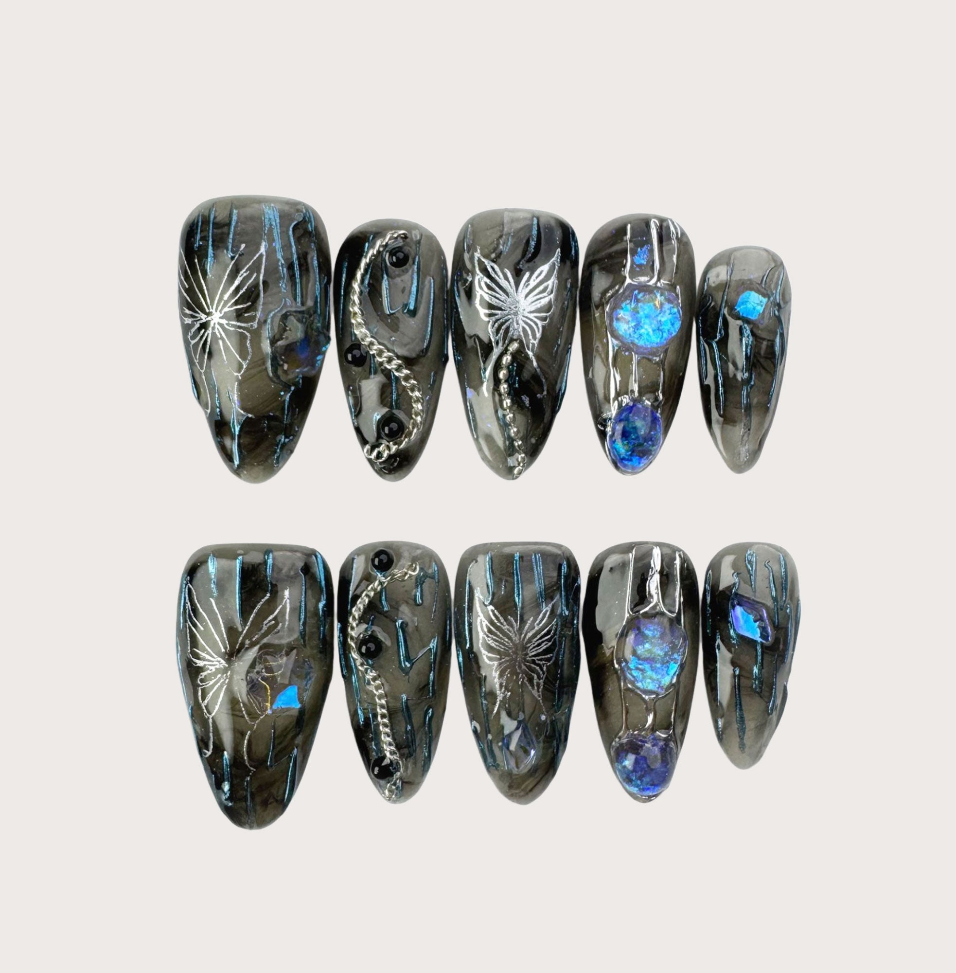 Phantom Wings - Handmade Press on Nails by Clawcreature - Handmade Press - on Nails