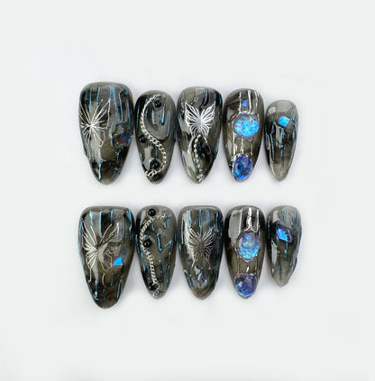 Phantom Wings - Handmade Press on Nails by Clawcreature - Handmade Press - on Nails