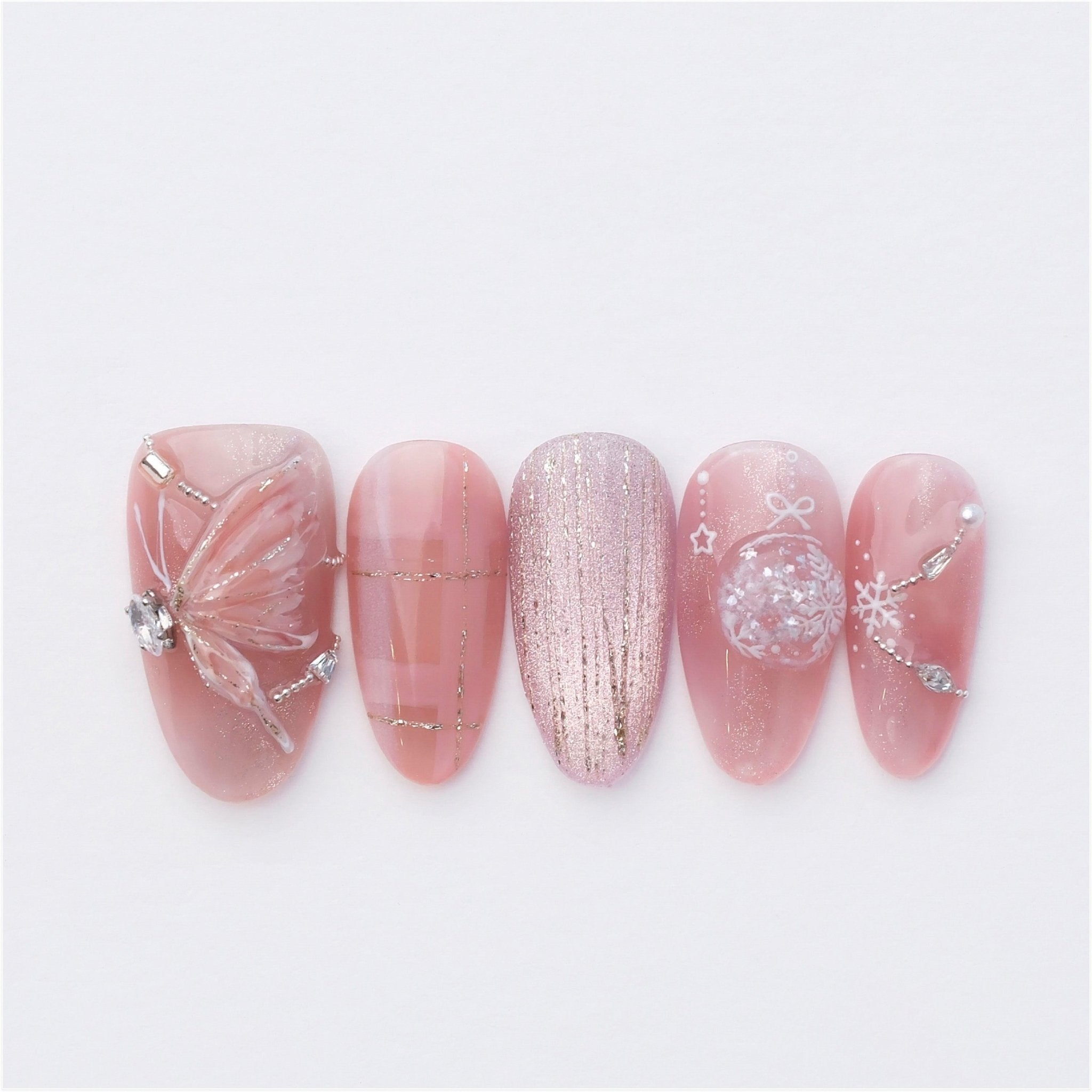 Pink Flutter - Handmade Press on Nails by Clawcreature - Handmade Press - on Nails