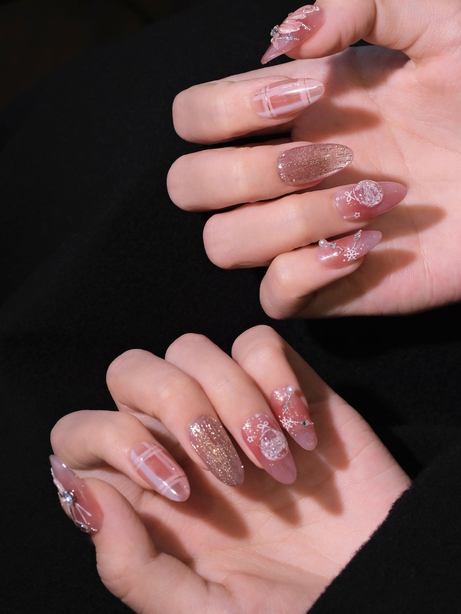 Pink Flutter - Handmade Press on Nails by Clawcreature - Handmade Press - on Nails