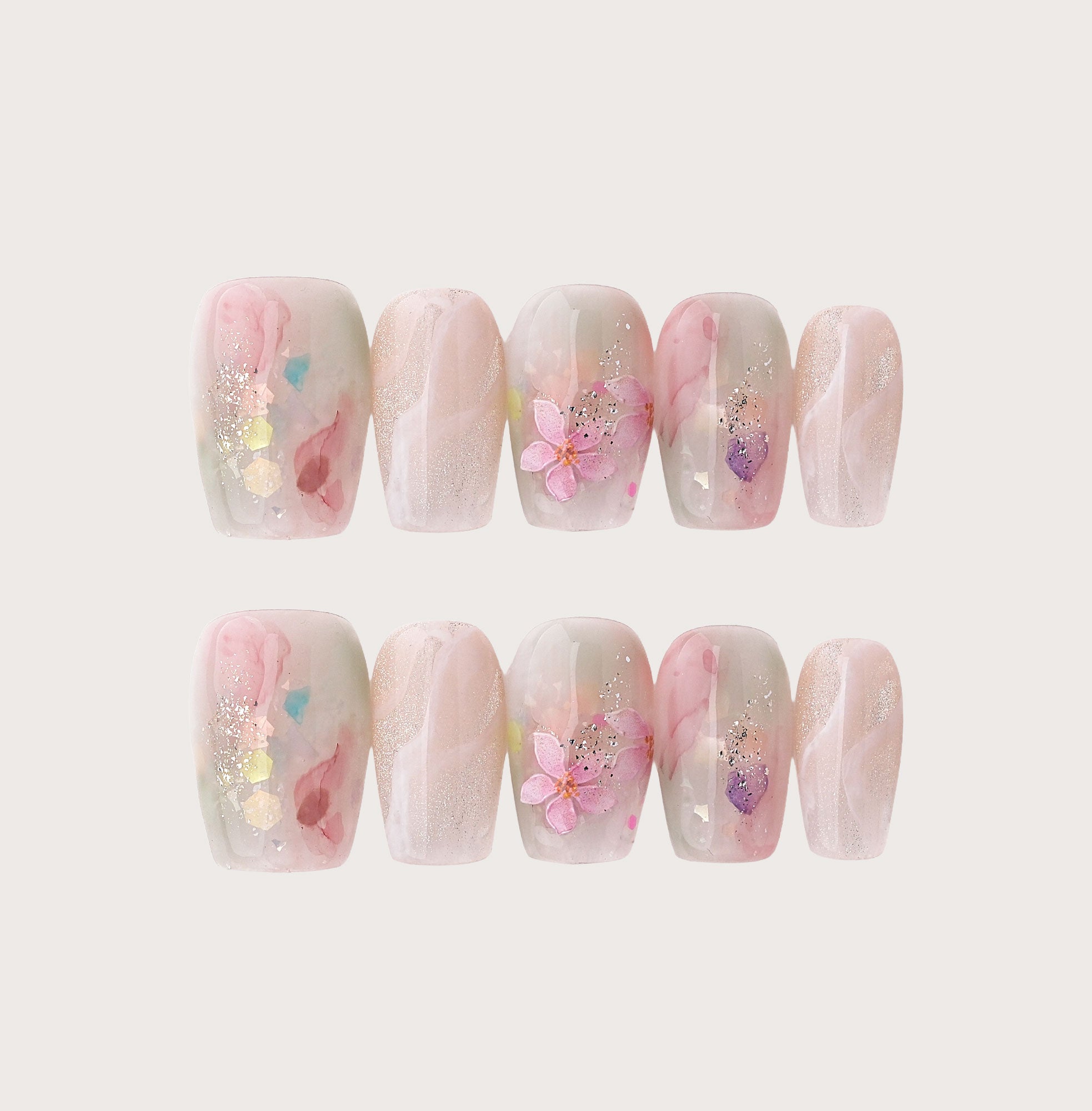 Pink Monet - Handmade Press on Nails by Clawcreature - Handmade Press - on Nails