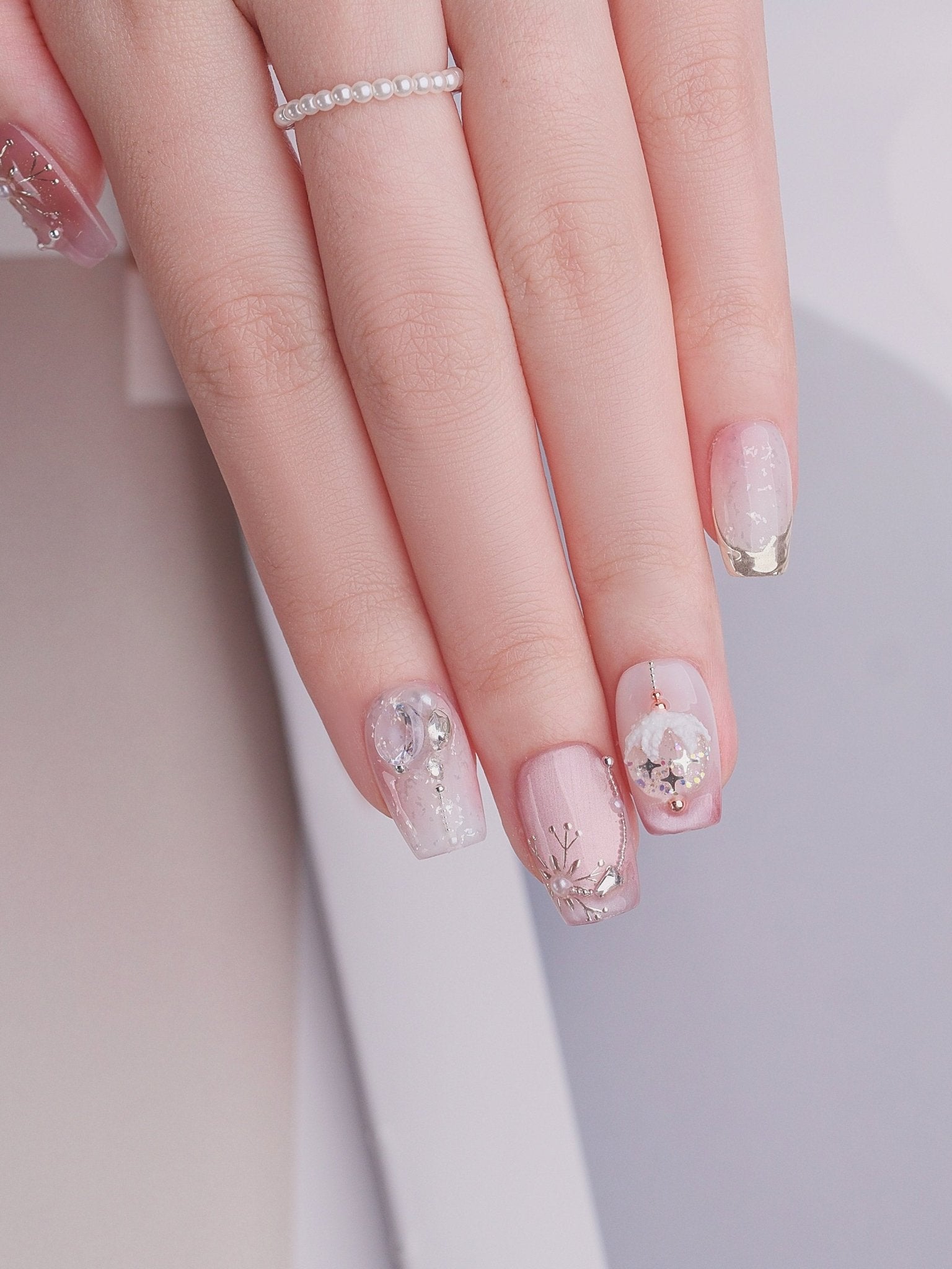 Pink Noel - Handmade Press on Nails by Clawcreature - Handmade Press - on Nails