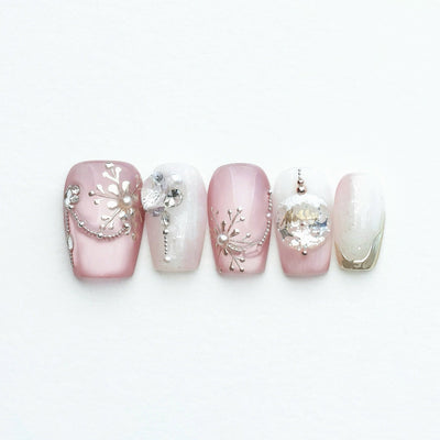 Pink Noel - Handmade Press on Nails by Clawcreature - Handmade Press - on Nails