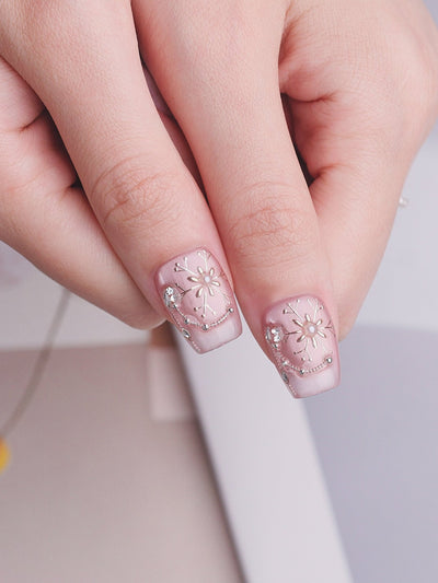 Pink Noel - Handmade Press on Nails by Clawcreature - Handmade Press - on Nails
