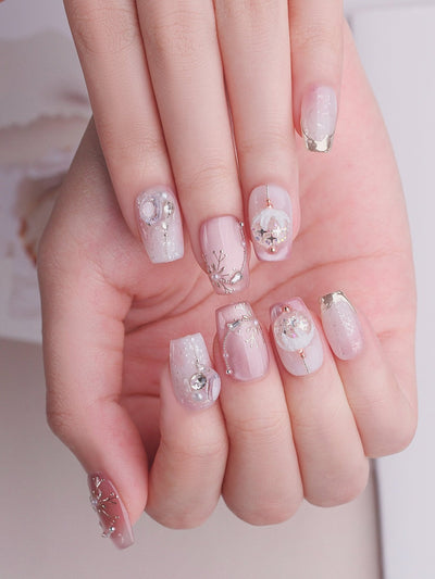 Pink Noel - Handmade Press on Nails by Clawcreature - Handmade Press - on Nails