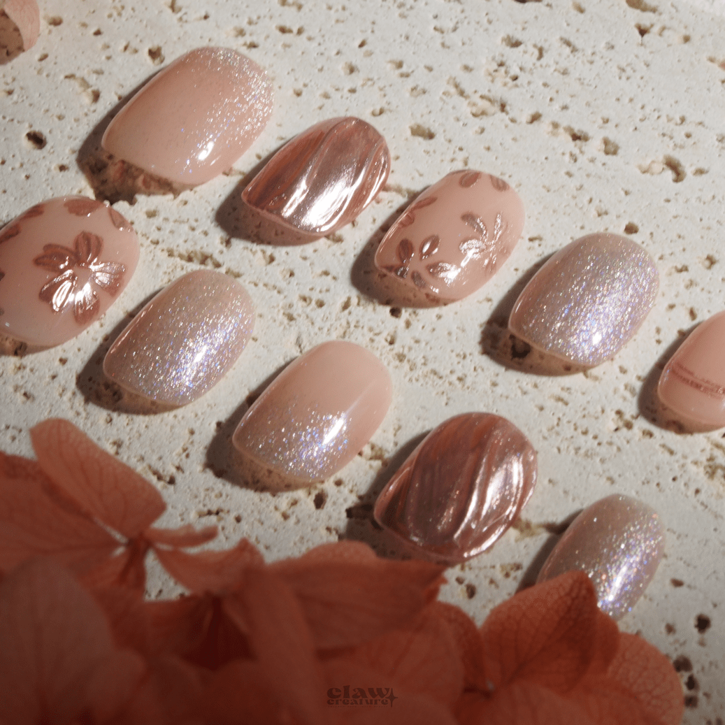 Pink Petal Glam - Handmade Press on Nails by Clawcreature - Handmade Press - on Nails