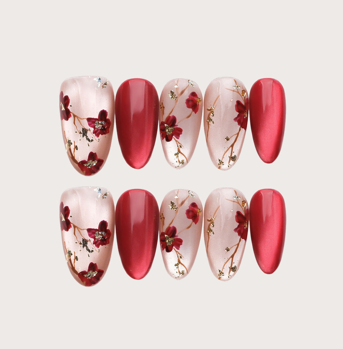 Plum Blossom - Handmade Press on Nails by Clawcreature - Handmade Press - on Nails