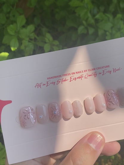 Rosy Dream Handmade Press-on Nails video by Claw Creature