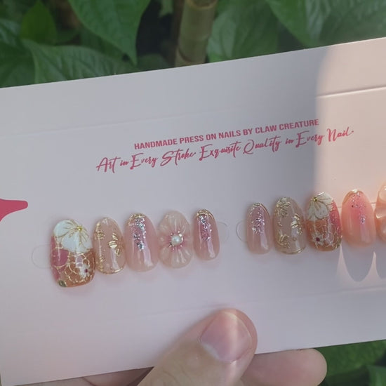 Rosy Bloom Handmade Press-on Nails video by Claw Creature