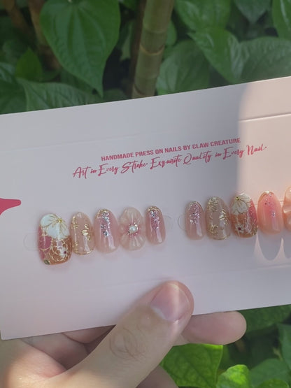 Rosy Bloom Handmade Press-on Nails video by Claw Creature