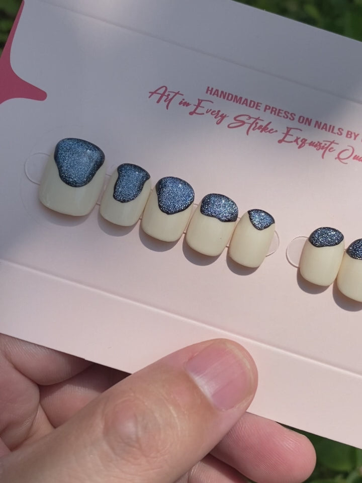 Stardust Chic Blue Variant Handmade Press-on Nails video by Claw Creature