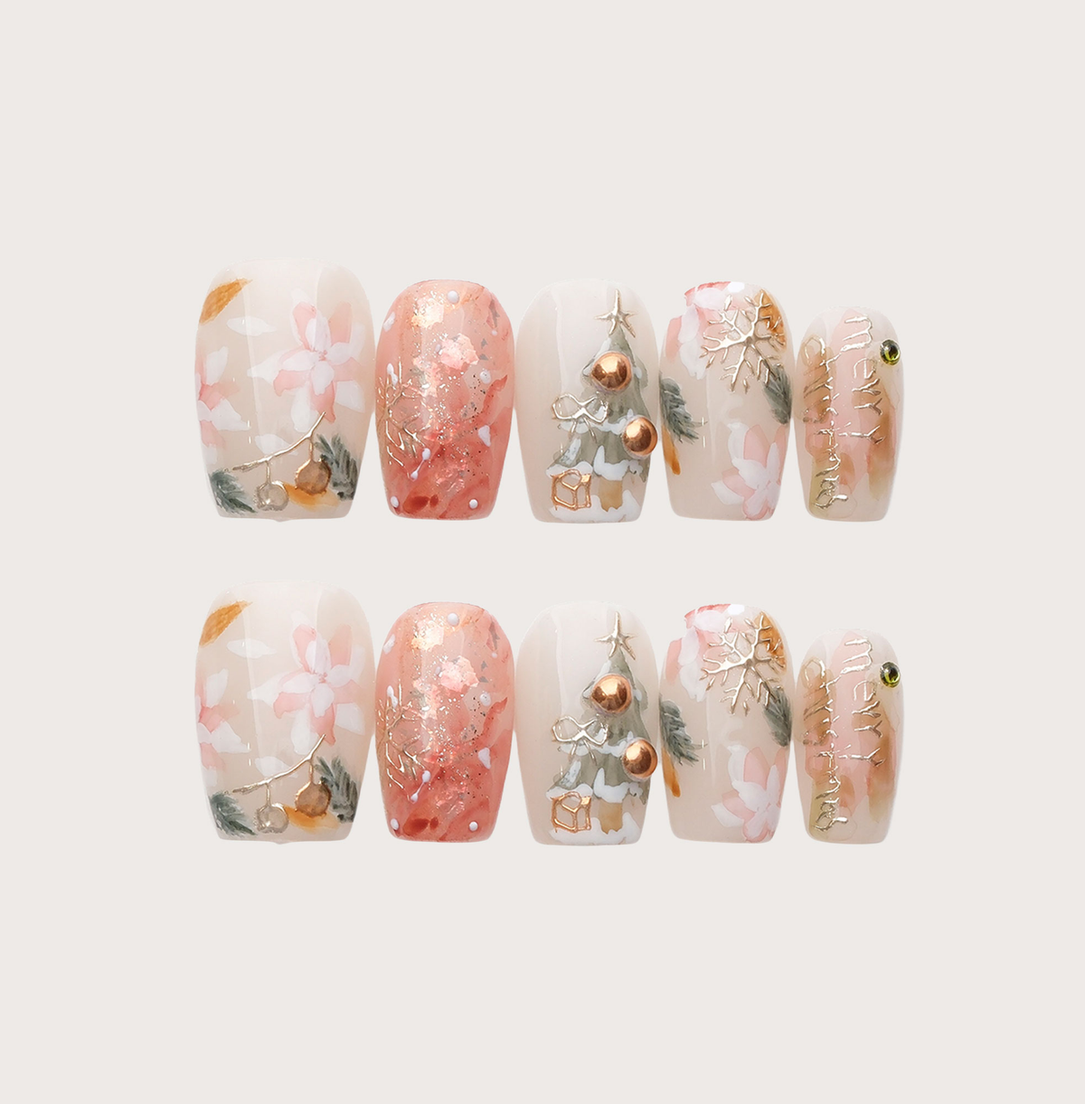 Prosperous Christmas - Handmade Press on Nails by Clawcreature - Handmade Press - on Nails