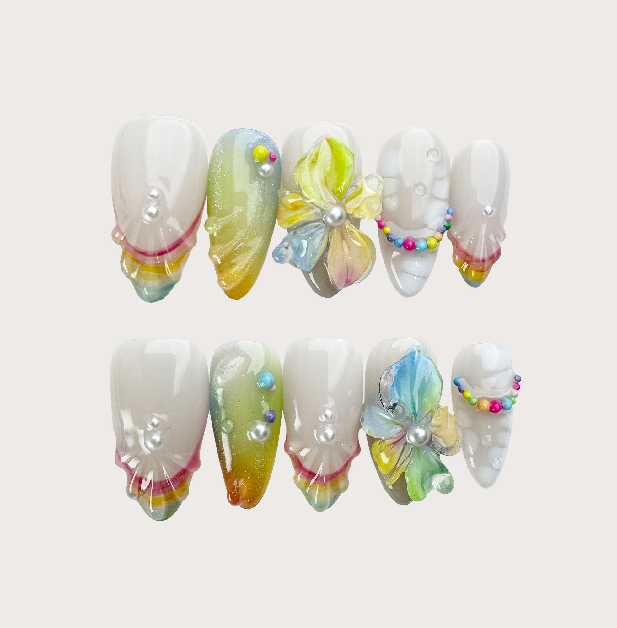 Rainbow Paradise - Handmade Press on Nails by Clawcreature - Handmade Press - on Nails