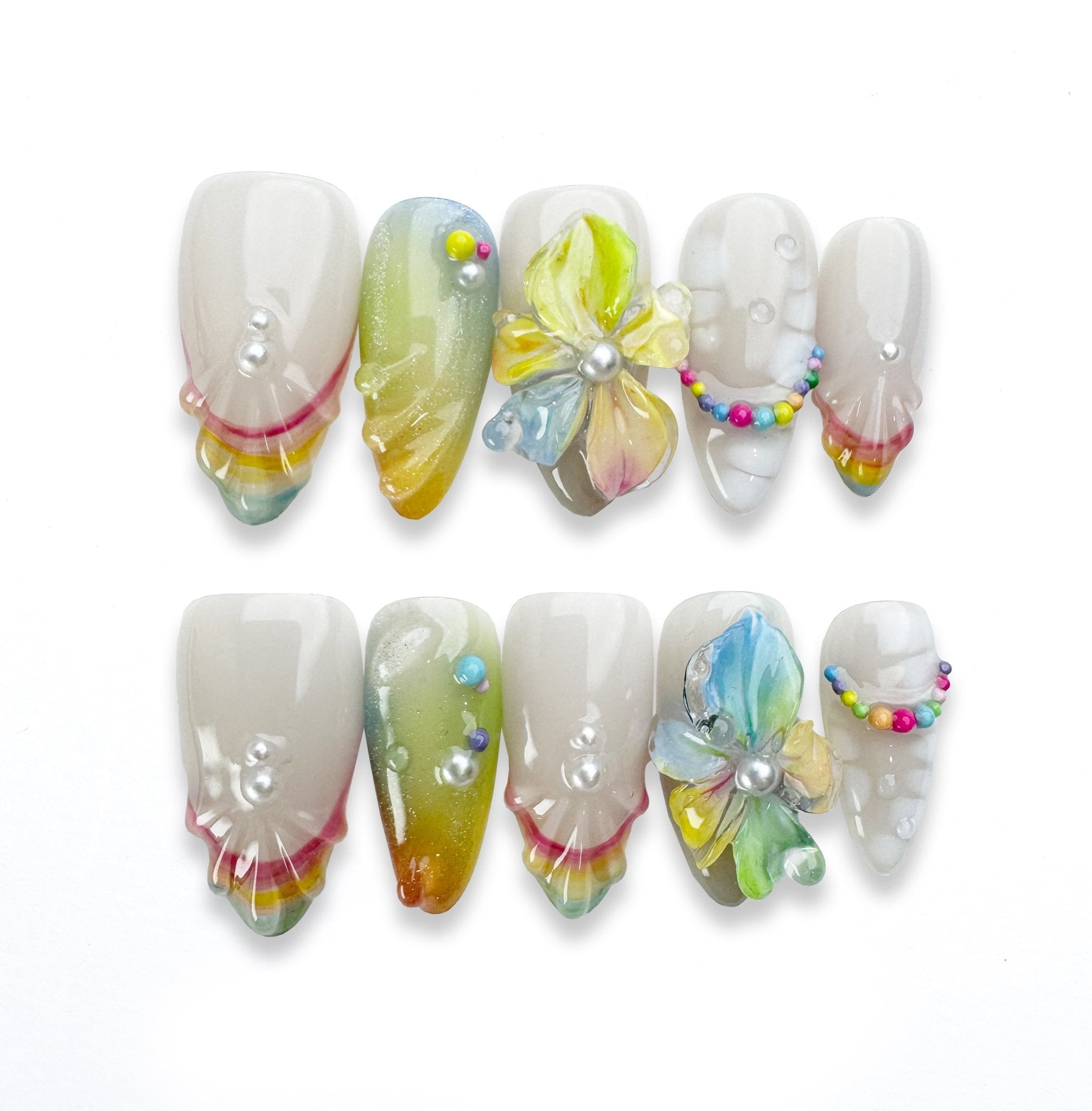 Rainbow Paradise - Handmade Press on Nails by Clawcreature - Handmade Press - on Nails