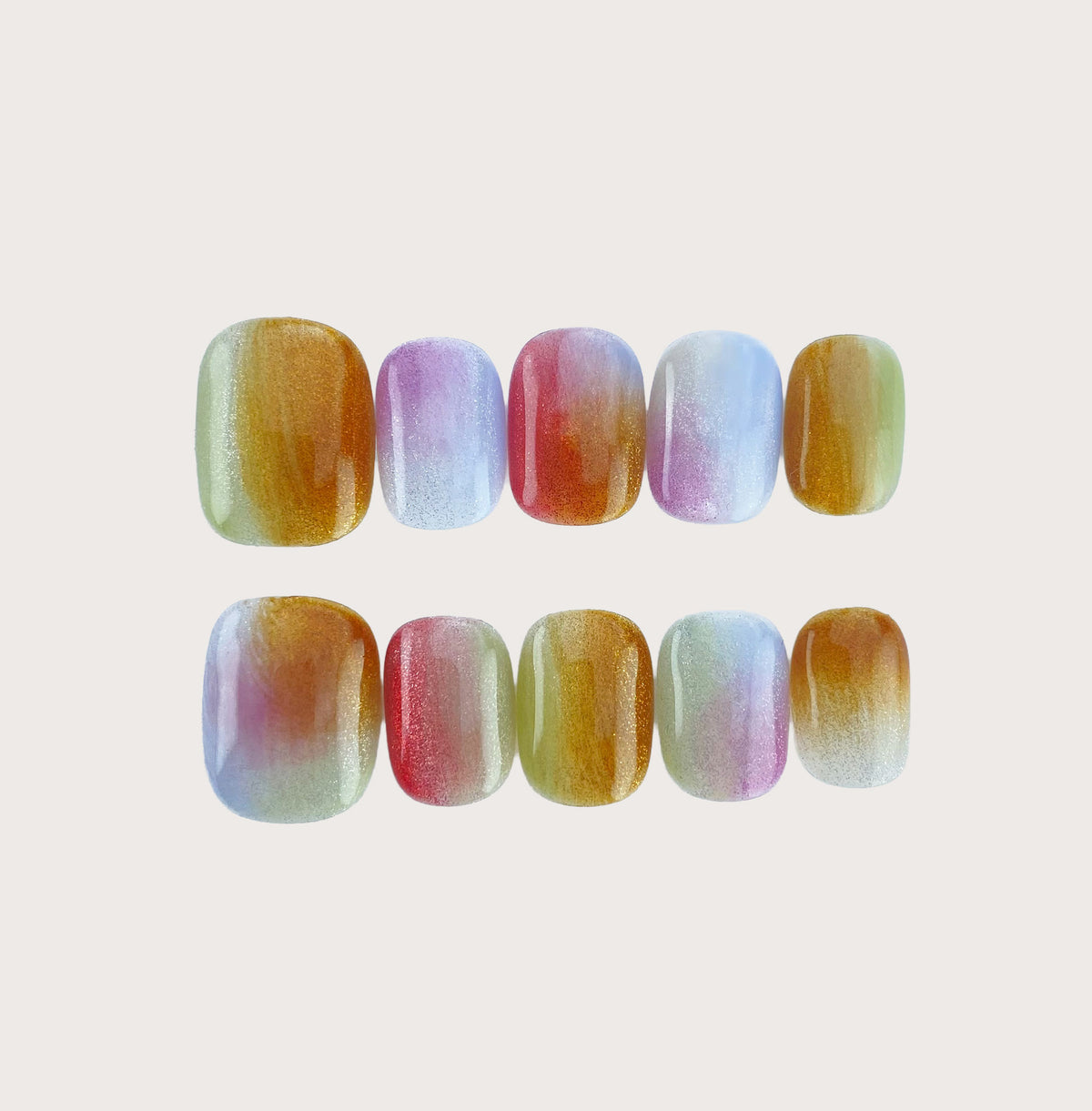 Rainbow Radiance - Handmade Press on Nails by Clawcreature - Handmade Press - on Nails