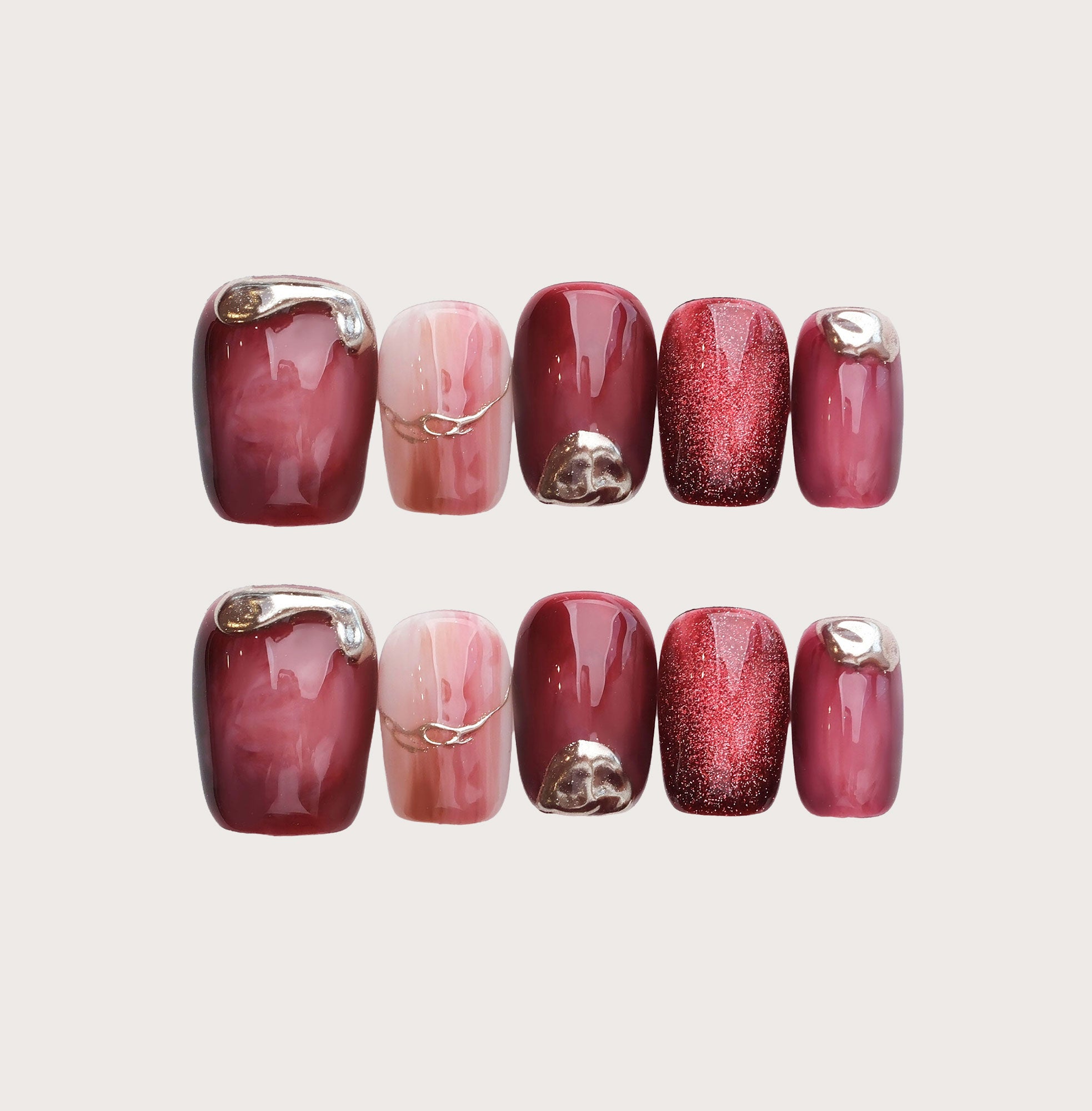 Red Mark - Handmade Press on Nails by Clawcreature - Handmade Press - on Nails