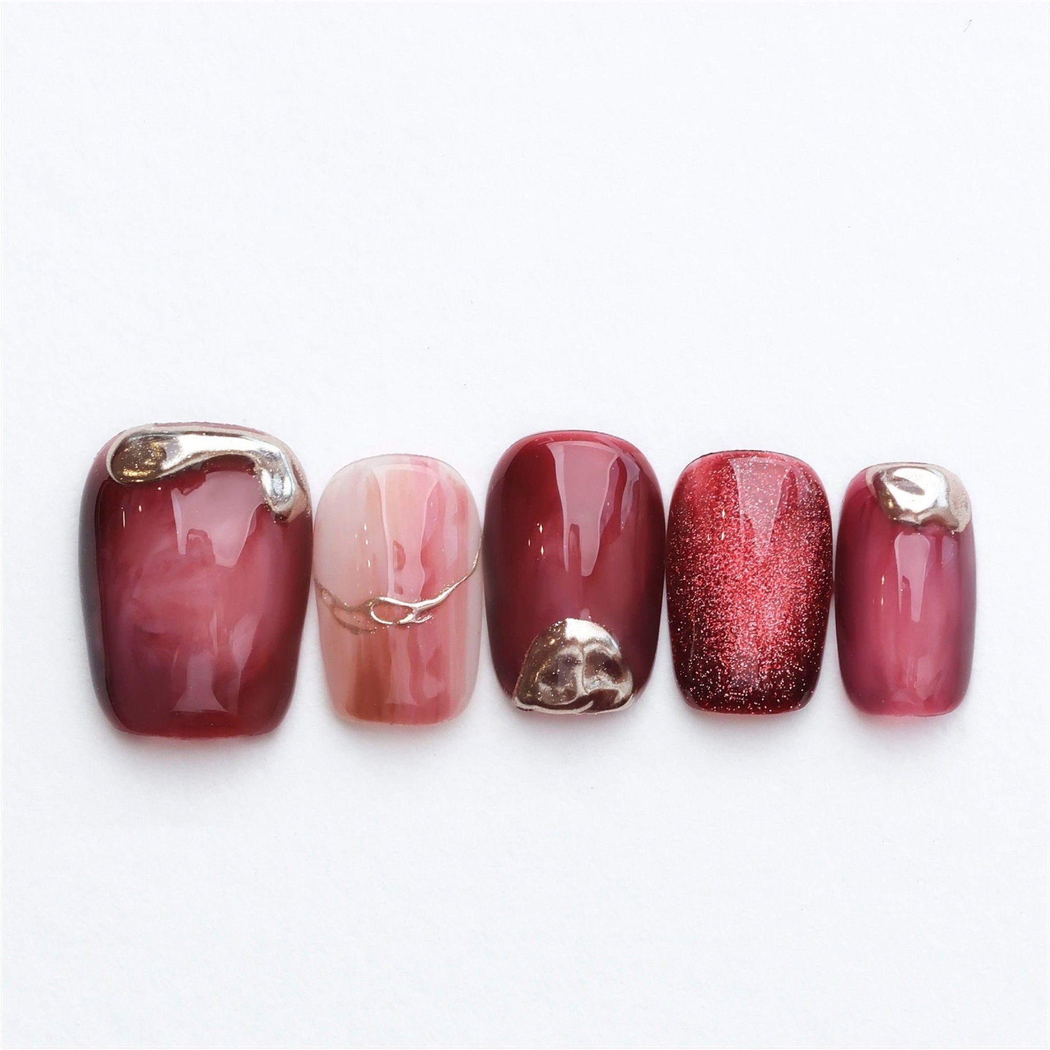 Red Mark - Handmade Press on Nails by Clawcreature - Handmade Press - on Nails
