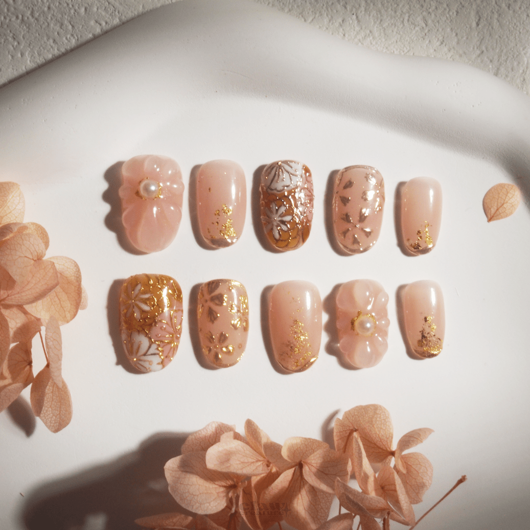 Rosy Bloom - Handmade Press on Nails by Clawcreature - Handmade Press - on Nails