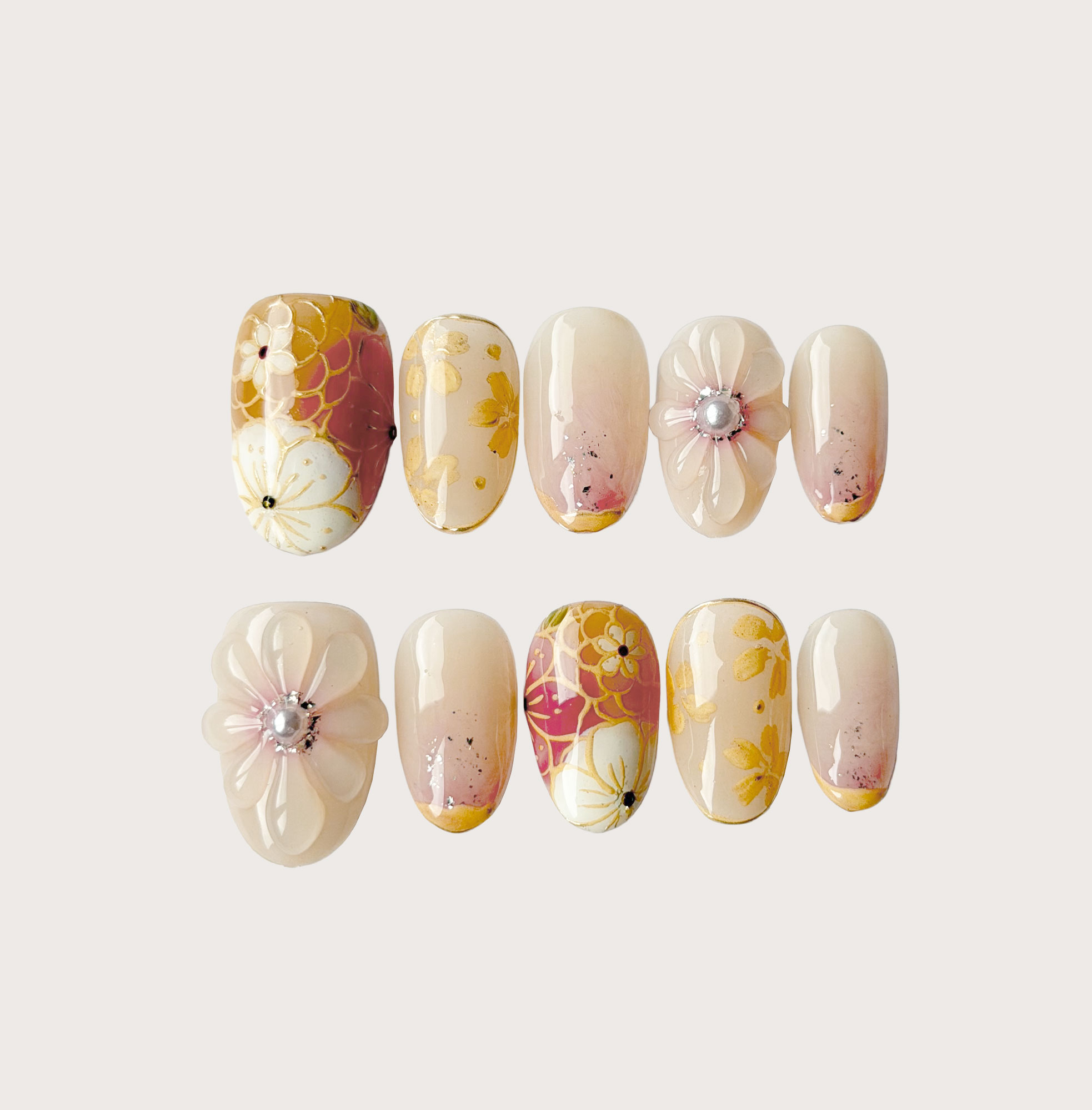 Rosy Bloom - Handmade Press on Nails by Clawcreature - Handmade Press - on Nails