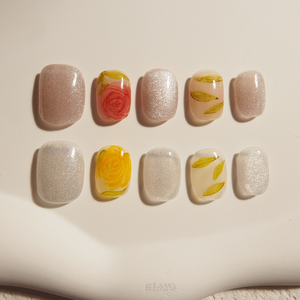 Rosy Radiance - Handmade Press on Nails by Clawcreature - Handmade Press - on Nails
