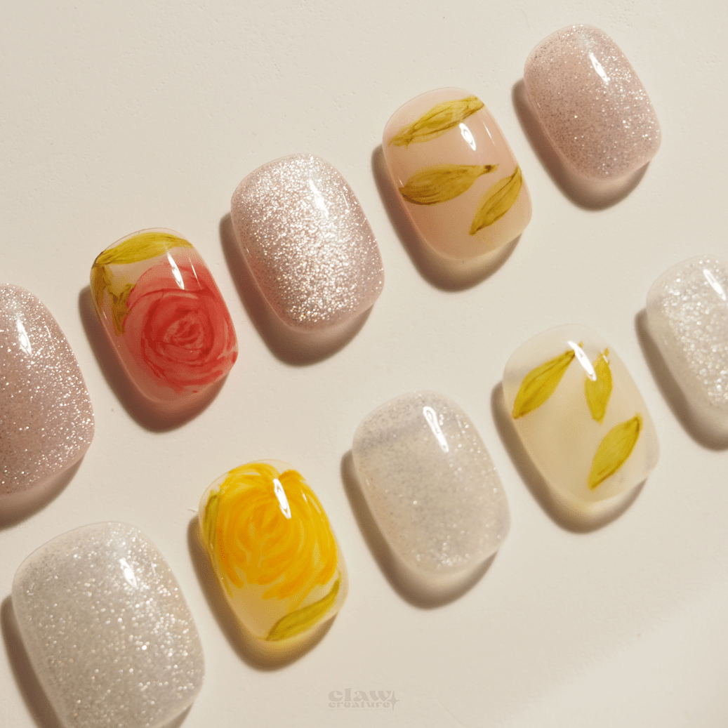 Rosy Radiance - Handmade Press on Nails by Clawcreature - Handmade Press - on Nails