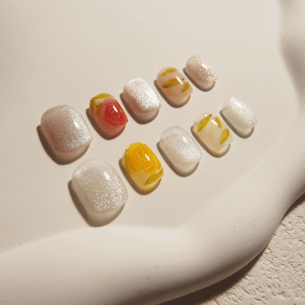 Rosy Radiance - Handmade Press on Nails by Clawcreature - Handmade Press - on Nails