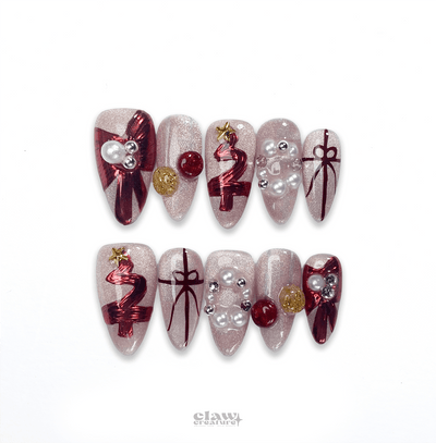 Ruby Wonderland - Handmade Press on Nails by Clawcreature - Handmade Press - on Nails