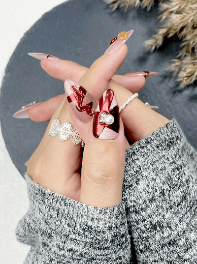 Ruby Wonderland - Handmade Press on Nails by Clawcreature - Handmade Press - on Nails