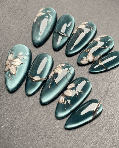 Sapphire Bloom - Handmade Press on Nails by Clawcreature - Handmade Press - on Nails