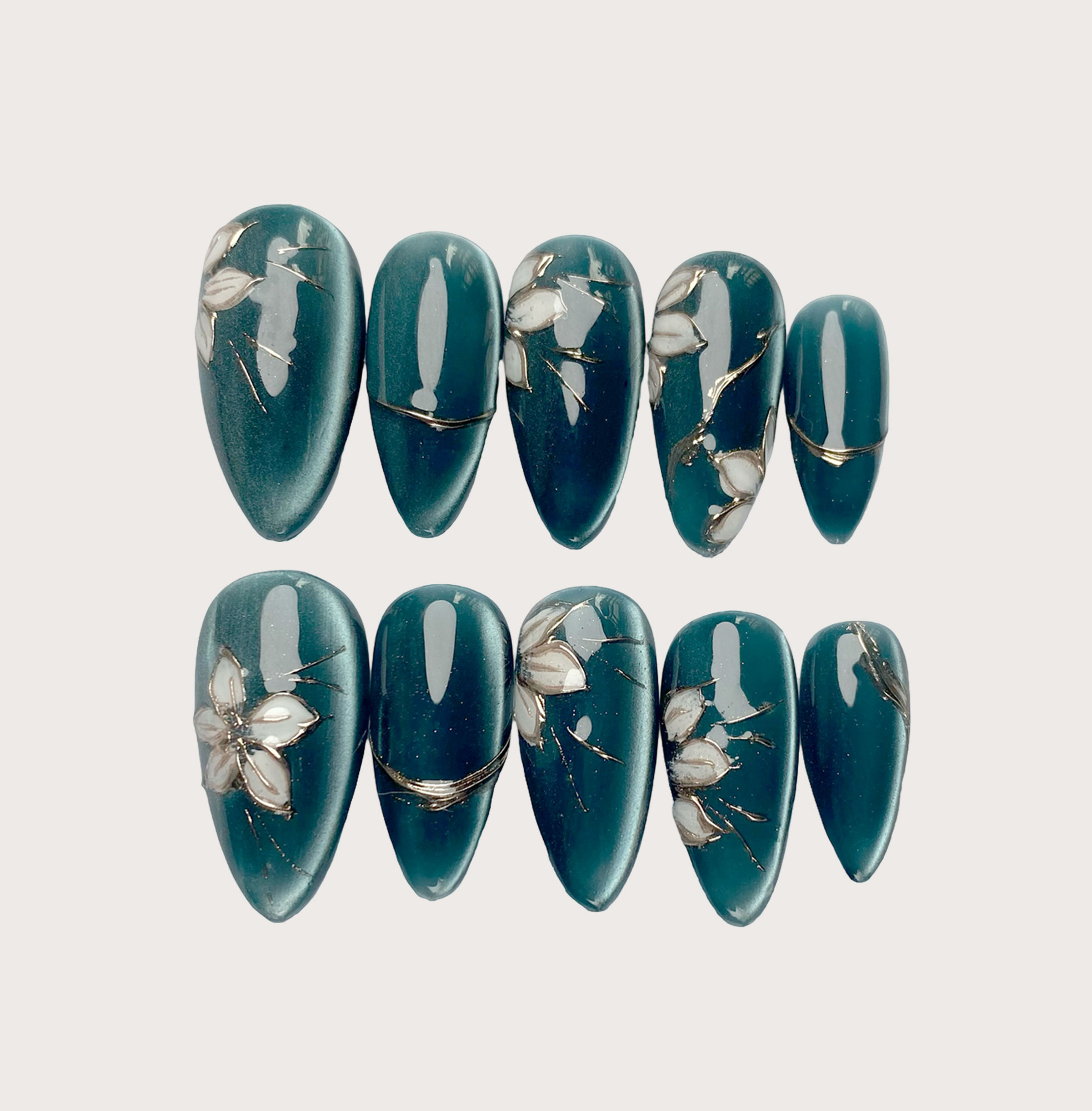 Sapphire Bloom - Handmade Press on Nails by Clawcreature - Handmade Press - on Nails