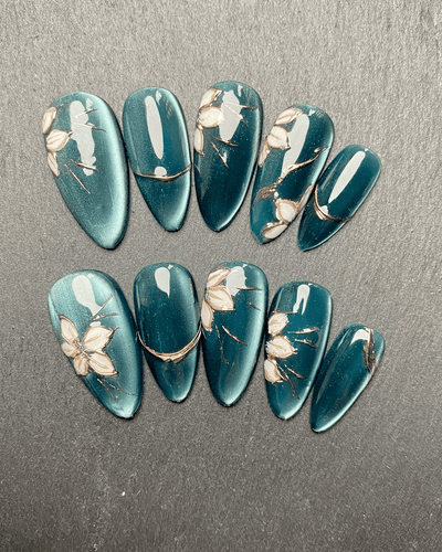 Sapphire Bloom - Handmade Press on Nails by Clawcreature - Handmade Press - on Nails