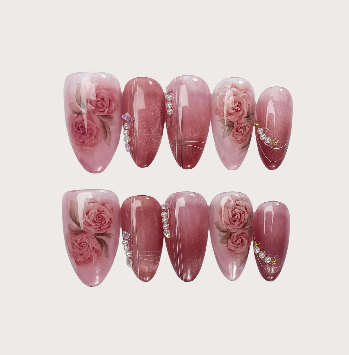 Scarlet Bloom - Handmade Press on Nails by Clawcreature - Handmade Press - on Nails