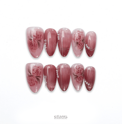 Scarlet Bloom - Handmade Press on Nails by Clawcreature - Handmade Press - on Nails