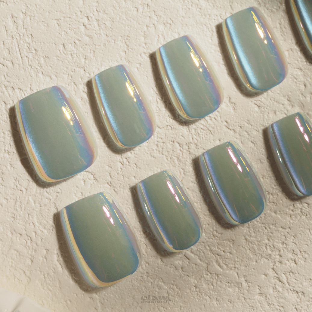 Sea Breeze Iridescent - Handmade Press on Nails by Clawcreature - Handmade Press - on Nails