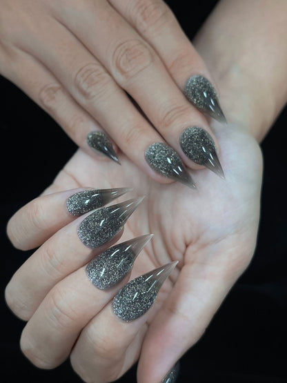 Silver Fang - Handmade Press on Nails by Clawcreature - Handmade Press - on Nails