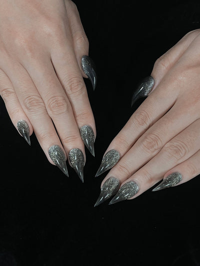 Silver Fang - Handmade Press on Nails by Clawcreature - Handmade Press - on Nails