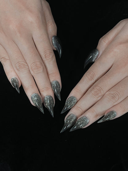 Silver Fang - Handmade Press on Nails by Clawcreature - Handmade Press - on Nails