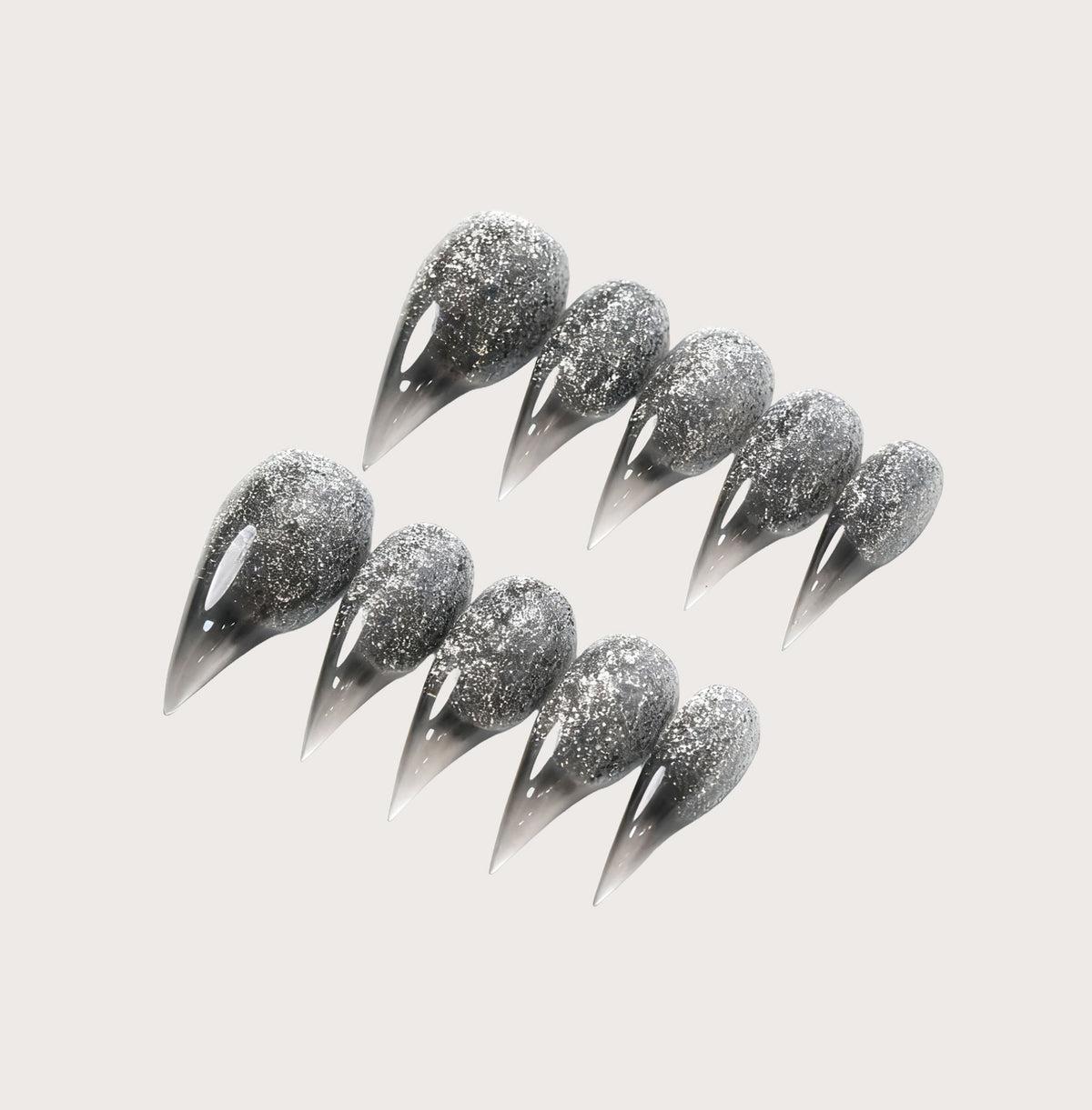 Silver Fang - Handmade Press on Nails by Clawcreature - Handmade Press - on Nails