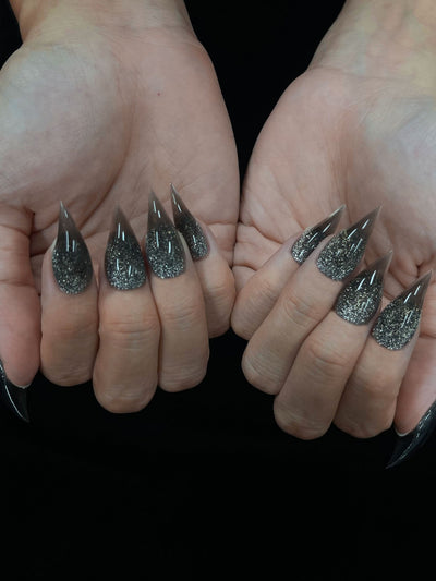Silver Fang - Handmade Press on Nails by Clawcreature - Handmade Press - on Nails