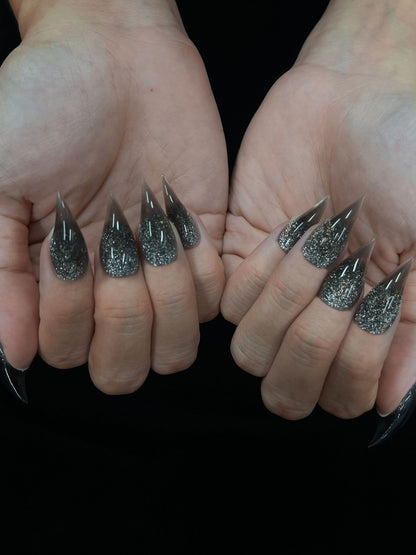 Silver Fang - Handmade Press on Nails by Clawcreature - Handmade Press - on Nails