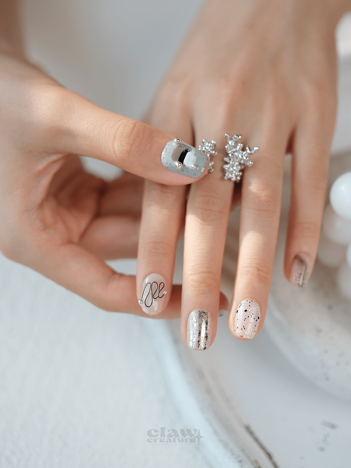 Silver Halo - Handmade Press on Nails by Clawcreature - Handmade Press - on Nails