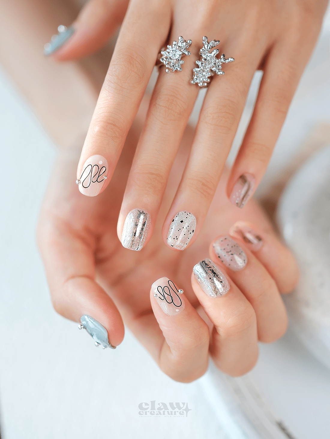 Silver Halo - Handmade Press on Nails by Clawcreature - Handmade Press - on Nails
