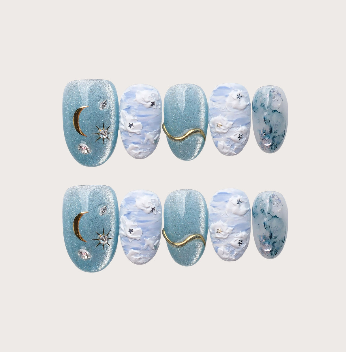 Sky Whisper - Handmade Press on Nails by Clawcreature - Handmade Press - on Nails